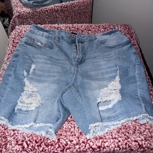 Ashley Stewart Light Blue Distressed Jean Shorts
